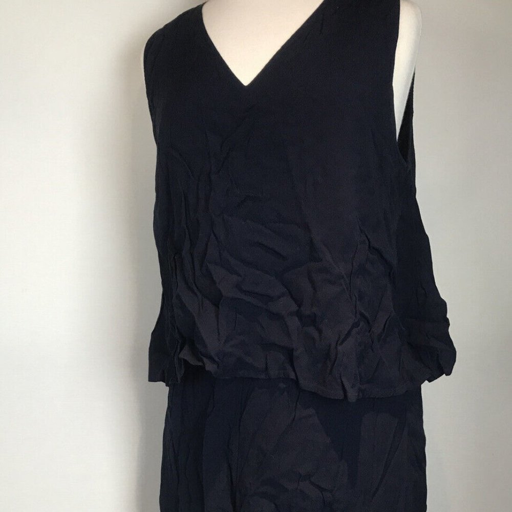 MADEWELL Overlay Shorts Romper Open Back V Neck Sleeveless SZ M Navy Blue